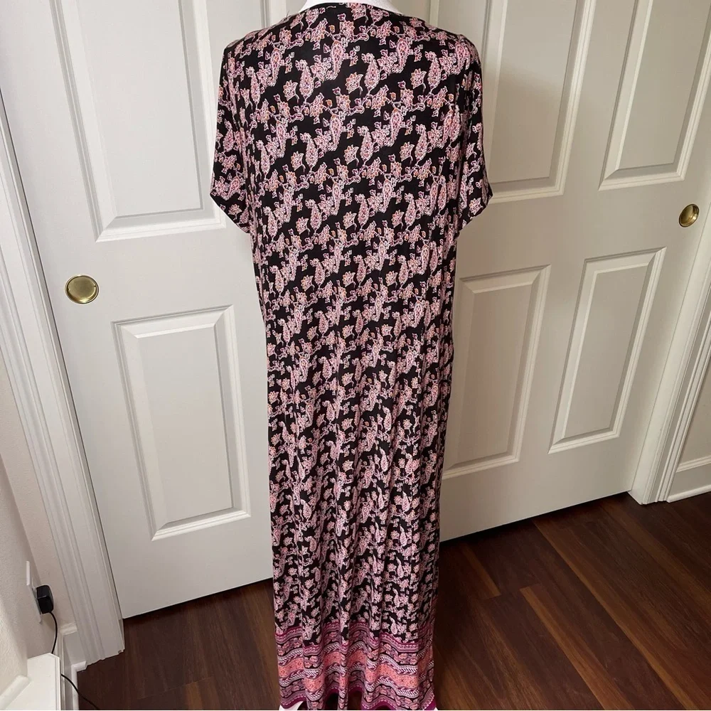 J. Jill Paisley Maxi Dress Pockets Scoop Neck Black Red Purple Orange Large Tall - Picture 4 of 16